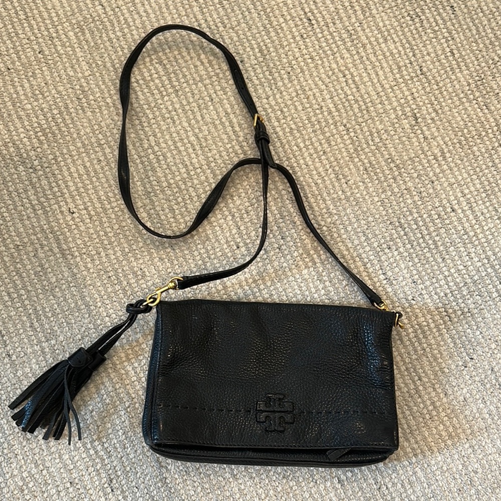 Tory Burch pebble Black Leather Crossbody Bag